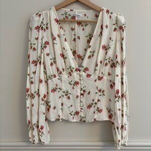 Reformation White and Pink Floral Blouse